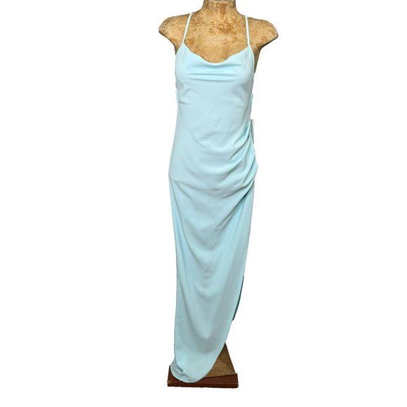 Amanda Uprichard Dress Womens XS Light Blue Drape Neck Ruched Side Tie Back NEW - Picture 1 of 8